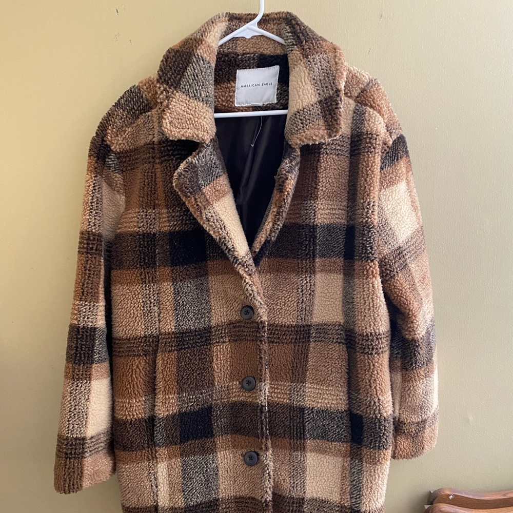 American Eagle Plaid Sherpa Coat